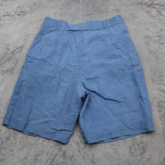 ISHU Shorts Womens 10 Blue Bermuda High Rise Elastic Waist Button Zip Pleated - Picture 7 of 15